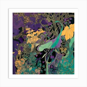 Flowers Trees Forest Mystical Forest Pattern Art Print