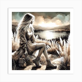 Girl Sitting In Grass Art Print