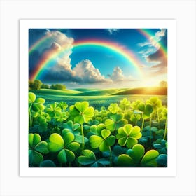 Rainbow Over Shamrocks Art Print