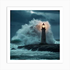 Lighthouse In The Storm Art Print