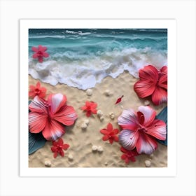 Paper Flowers On The Beach Art Print