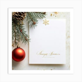 Crisp White Christmas Card Minimalistic Festive Design Intertwined Pine Branches Laden With Vibran Art Print