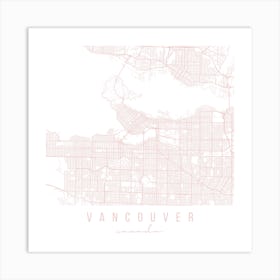 Vancouver Canada Light Pink Minimal Street Map Square Art Print