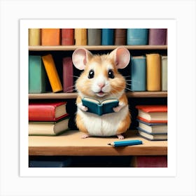 Hamster Reading Book 1 Art Print