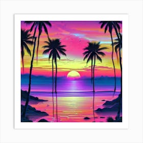 Sunset With Palm Trees 1 Poster