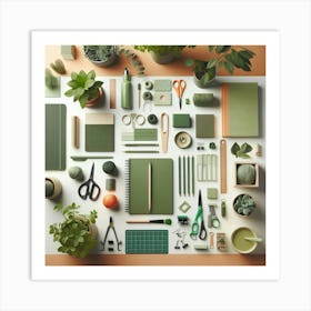 Green Office Supplies Art Print