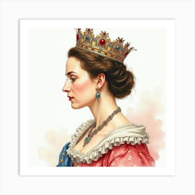 Regal Watercolor Rendering Of Queen Elizabeth I, With Historical Grandeur 1 Art Print