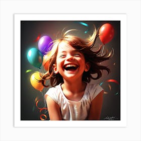 Happy Little Girl With Balloons Art Print