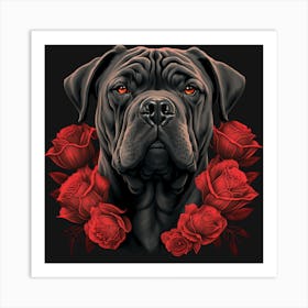 Dog & Roses Art Print