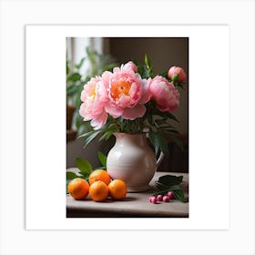 Pink Peonies In A Vase Art Print