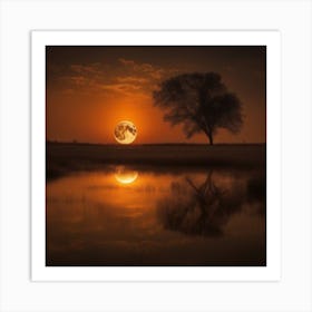 Moon And A Tree Art Print