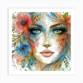 Watercolor Of A Woman'S Face 32 Art Print