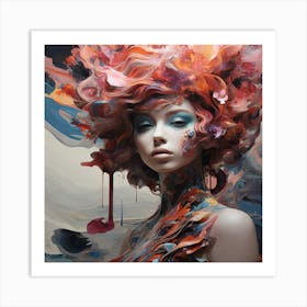 A beautiful woman with gorgeous, flowery hair Art Print