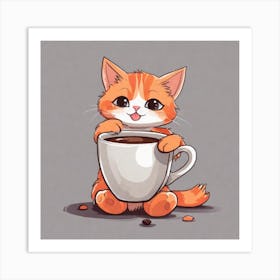 Cute Orange Kitten Loves Coffee Square Composition 24 Art Print