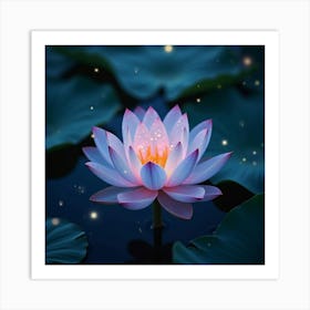 A Dreamy Lotus With Petals Of Shimmering, Bioluminescent Light Floating In A Celestial Garden 1 Art Print