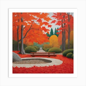 Japanese Zen Garden During Autumn Style of David Hockney 2 Art Print