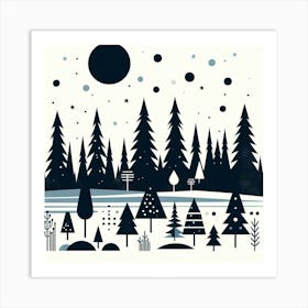 Scandinavian style, Pine forest silhouette 2 Art Print