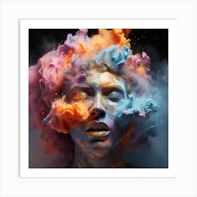 Display Colorful Powder Paint Radiant Rainbow Reverie: Colorful Woman's Head Amidst Powder Paint Explosion Art Print