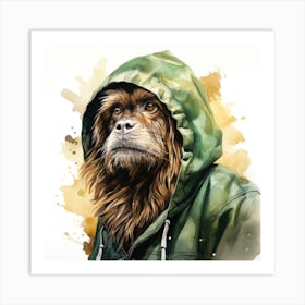 Watercolour Cartoon Howler Monkey In A Hoodie 1 Art Print