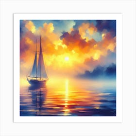 Sailboat At Sunset 9 Art Print
