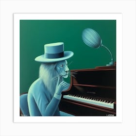 Lion At The Piano Art Print