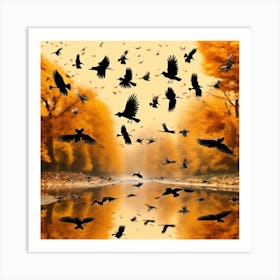 Autumn Crows In The Forest Art Print