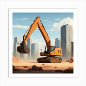 Construction Site Construction Work Building Industry Bulldozer Machine Vehicle Site Real Estate Structure Cartoon Art Print