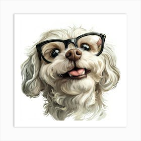 Portrait Of A Dog With Glasses Art Print