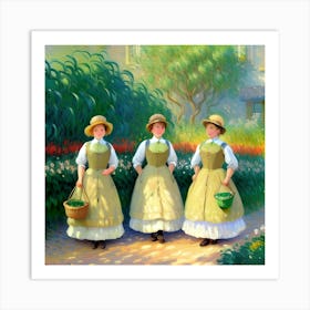 Three Women In A Garden Art Print