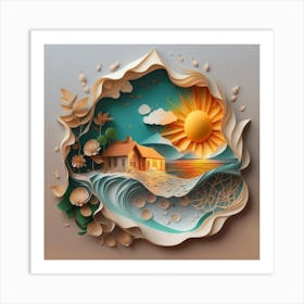 Nice Landscape In Paper Art Work 2 Art Print