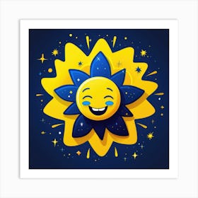 Lovely smiling sun on a blue gradient background 100 Art Print