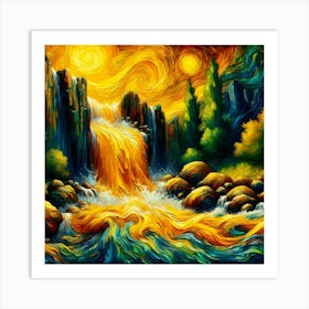 Starry Night Waterfall Art Print