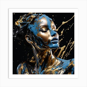 Gold And Blue Paint Art Print