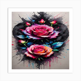 Roses On A Black Background Art Print