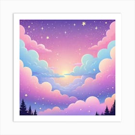 Sky With Twinkling Stars In Pastel Colors Square Composition 173 Art Print