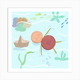 Relaxing Button On A Lake Square Art Print