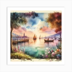 Watercolor Of A Lake 3 Art Print