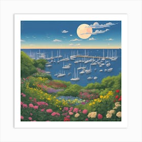 Coastal Maine Botanical Gardens Usa moon light Illustration Art Print 1 Art Print