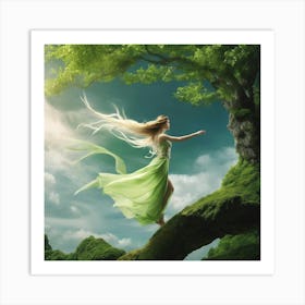 Fairy Girl In Green Dress 1 Art Print