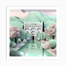 3d Illustration Mint Green Landscape Art Print