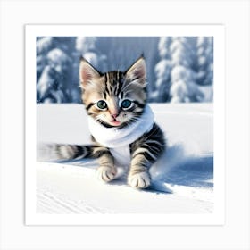 Gato En La Nieve Mirando A Camara Art Print