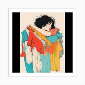 Girl With Clothes Art Print