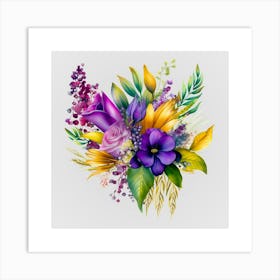 Watercolor Mardi Gras Flower Bouquets 6 Art Print