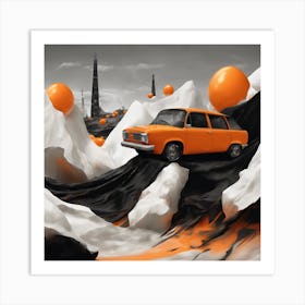 Orange Car On Ice Art Print