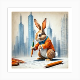 Rabbit With Pencils 2 Art Print