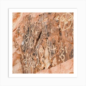 Petroglyphs On Rock Square Art Print