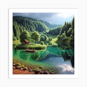 Lake With A House Art Print