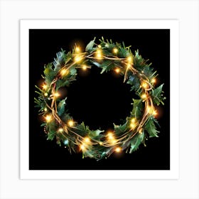 Christmas Wreath With Lights Art Print