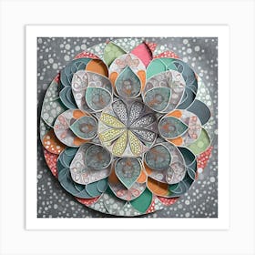 Firefly Beautiful Modern Intricate Floral Yin And Yang Japanese Mosaic Mandala Pattern In Gray, And (4) Art Print