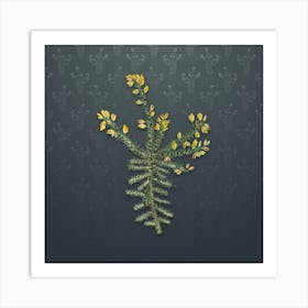 Vintage Yellow Gorse Flower Botanical on Slate Gray Pattern Art Print
